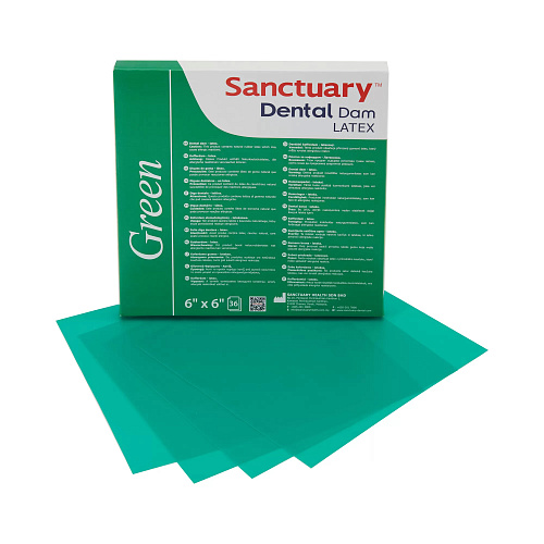 Латексные листы для раббердама раз 152х152 мм.Dental Dams SANCTUARY Зеленые Плотность: Сред